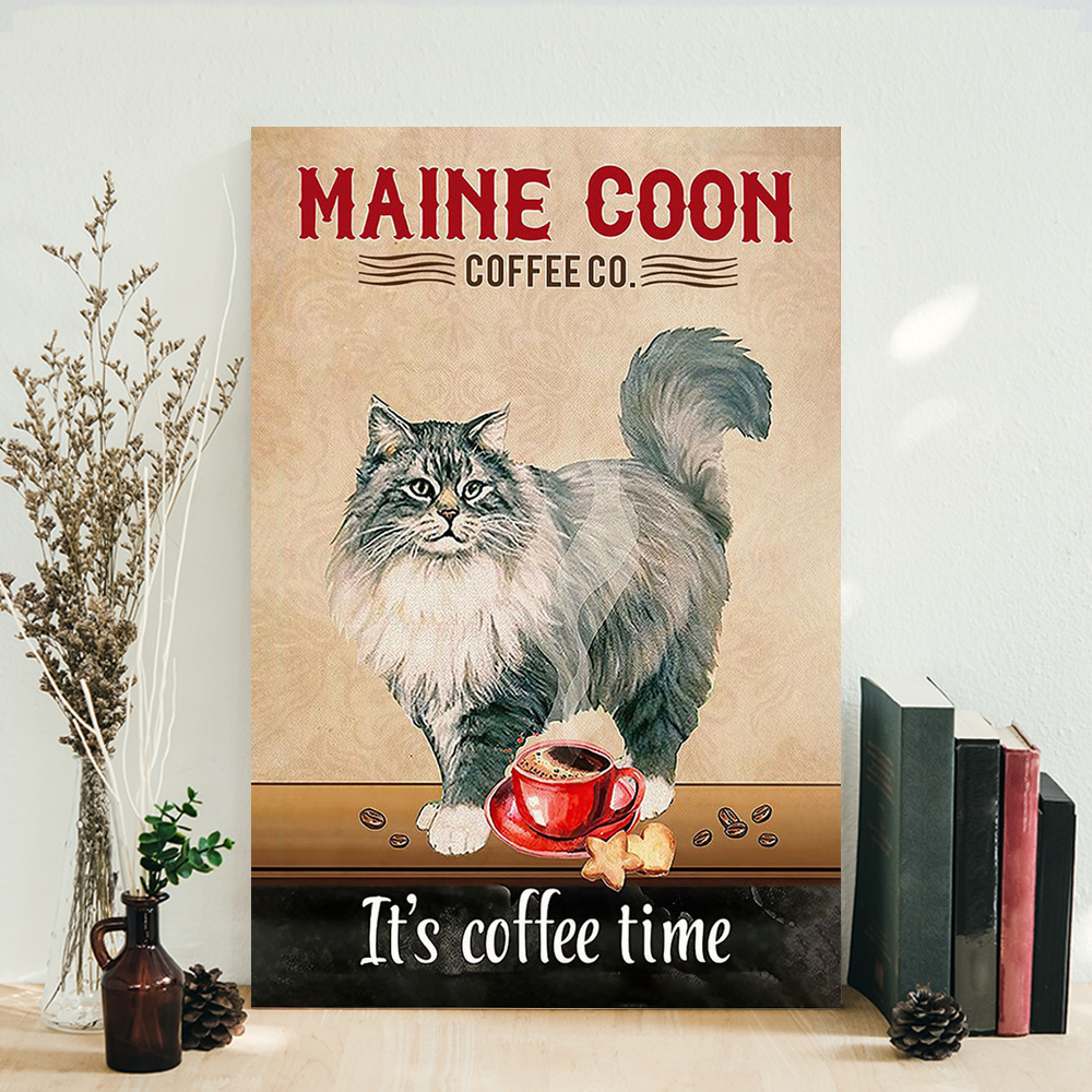 Maine Coon Cat Coffee Cat Poster