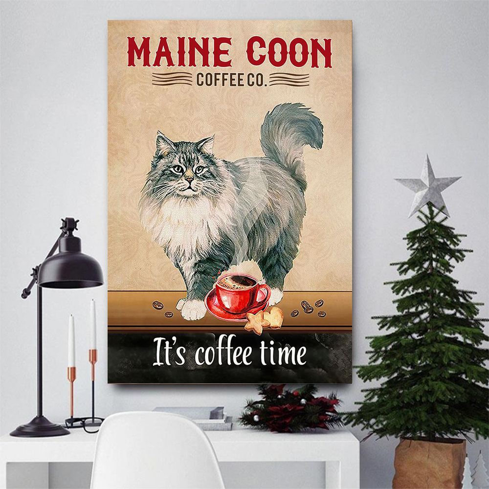 Maine Coon Cat Coffee Cat Poster