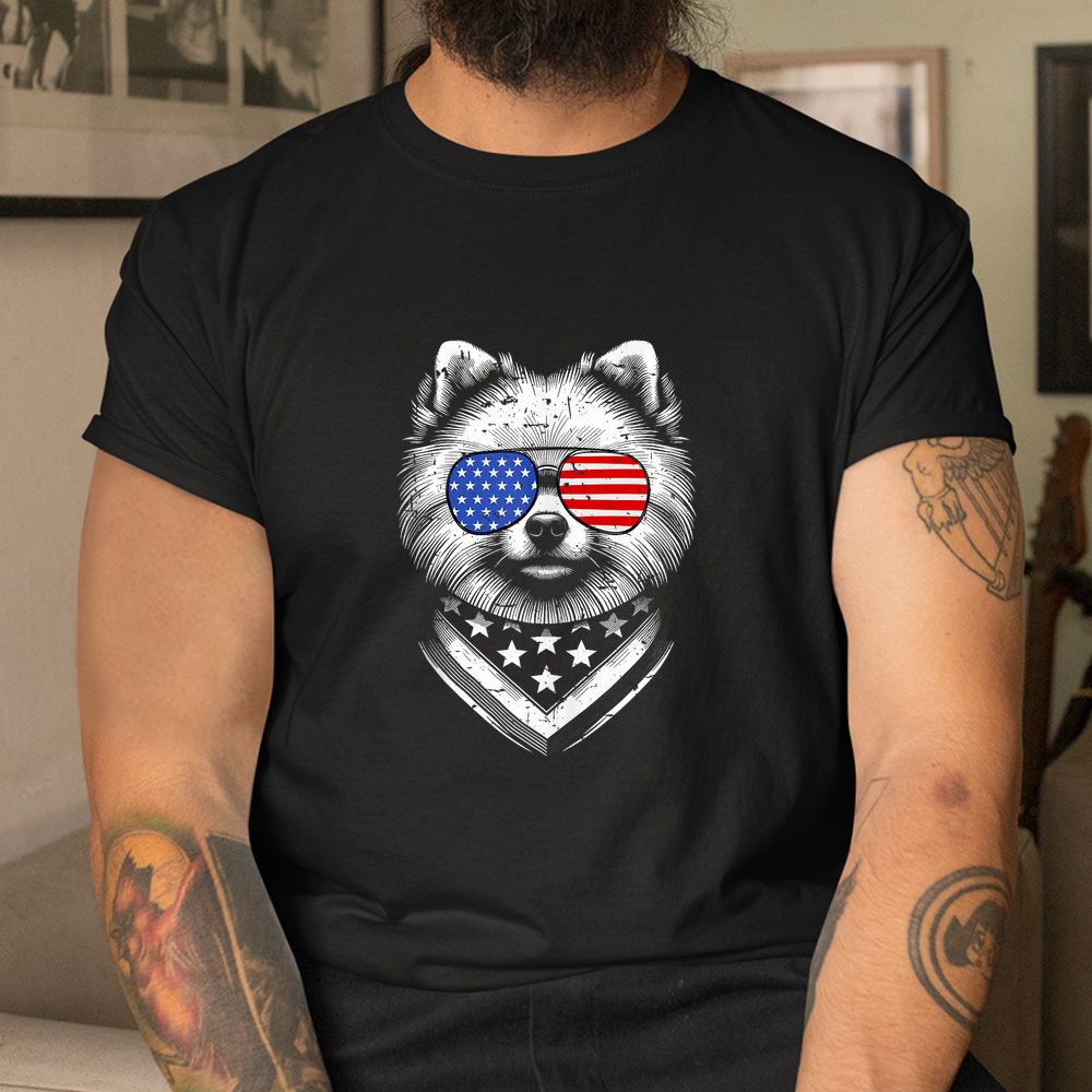 Pomeranian Dog Dad Patriotic American US Flag Shirt
