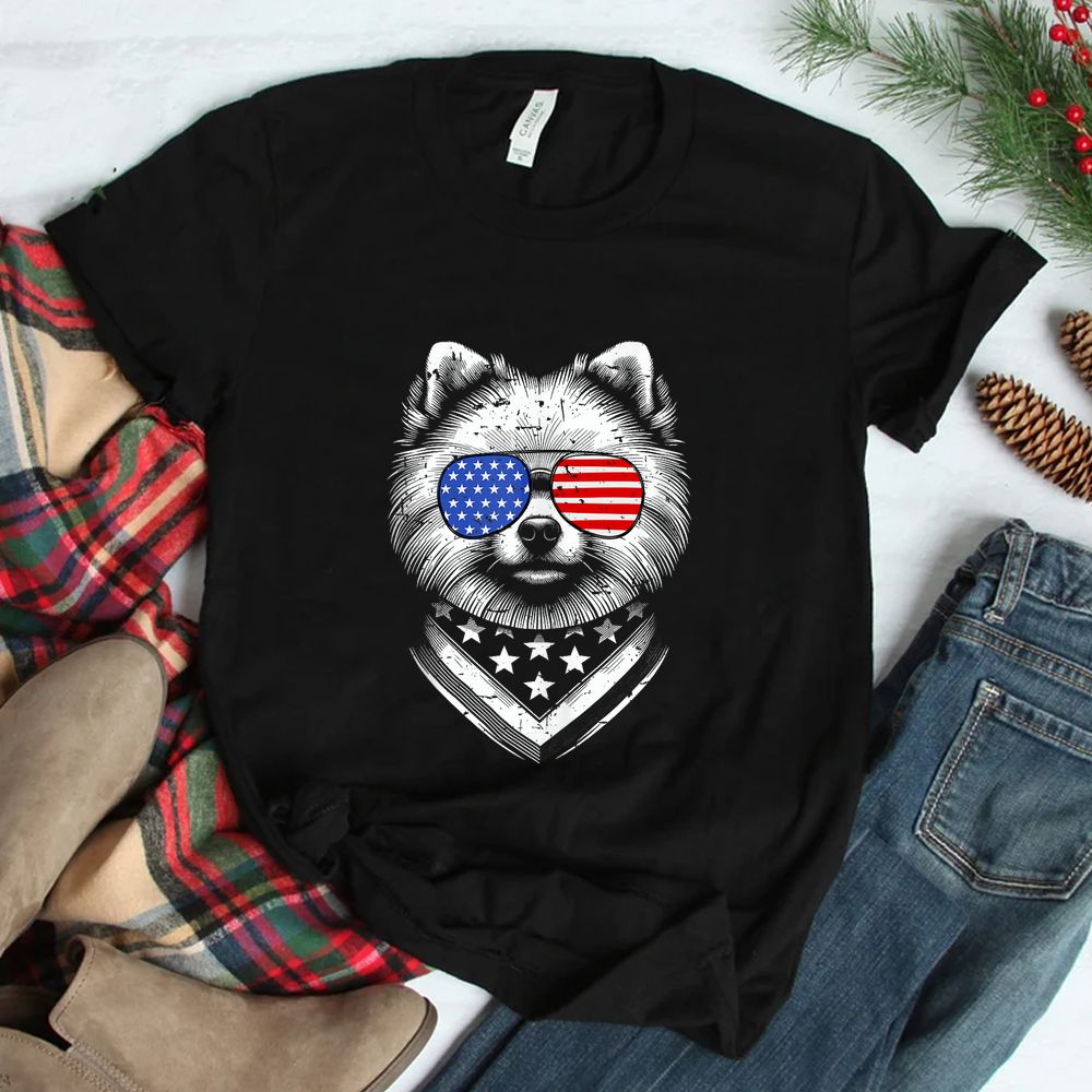 Pomeranian Dog Dad Patriotic American US Flag Shirt