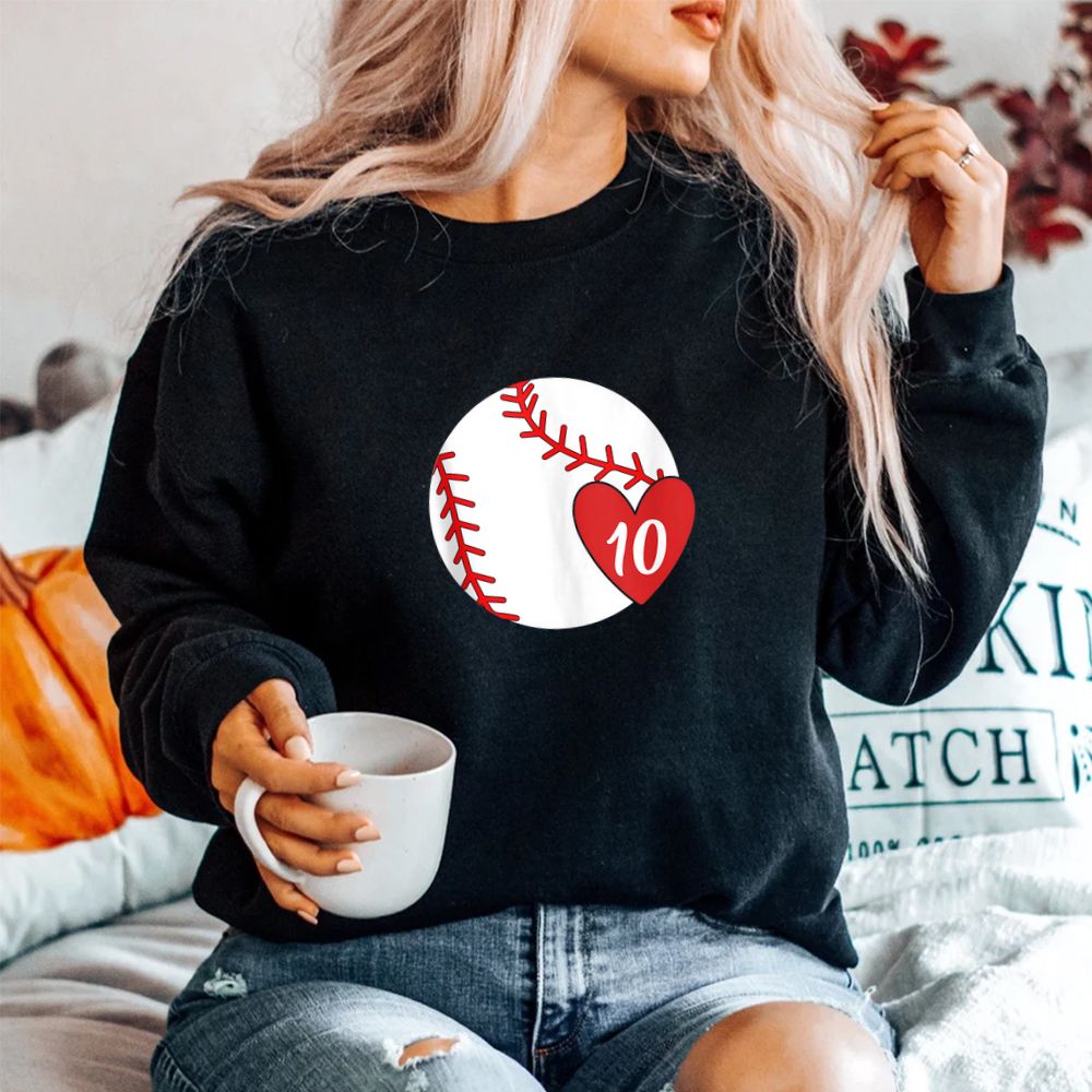 Womens Bleached Custom Baseball Mom Number 10 Heart For Mom Shirt