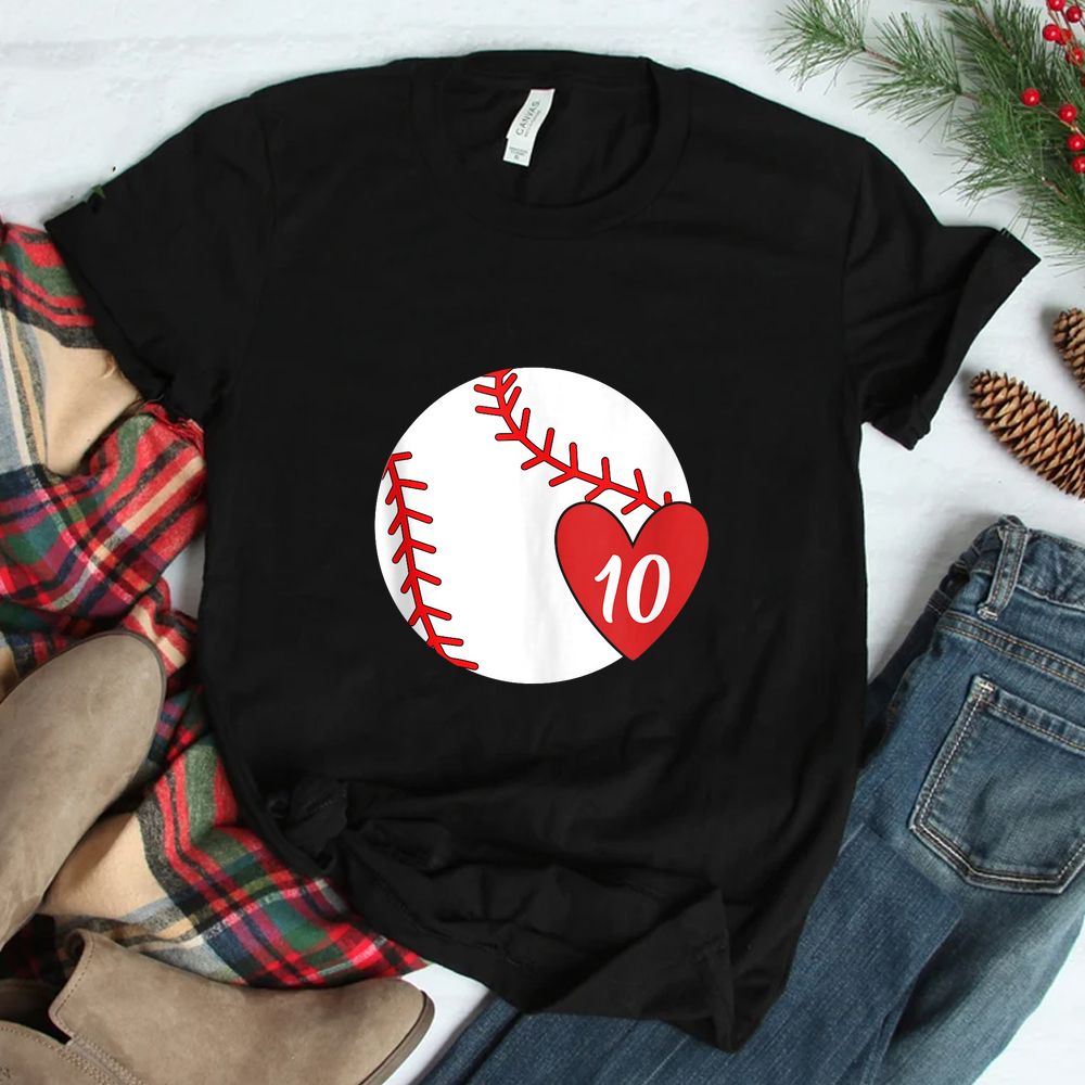 Womens Bleached Custom Baseball Mom Number 10 Heart For Mom Shirt