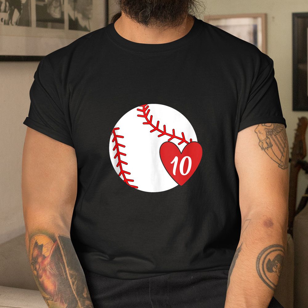 Womens Bleached Custom Baseball Mom Number 10 Heart For Mom Shirt